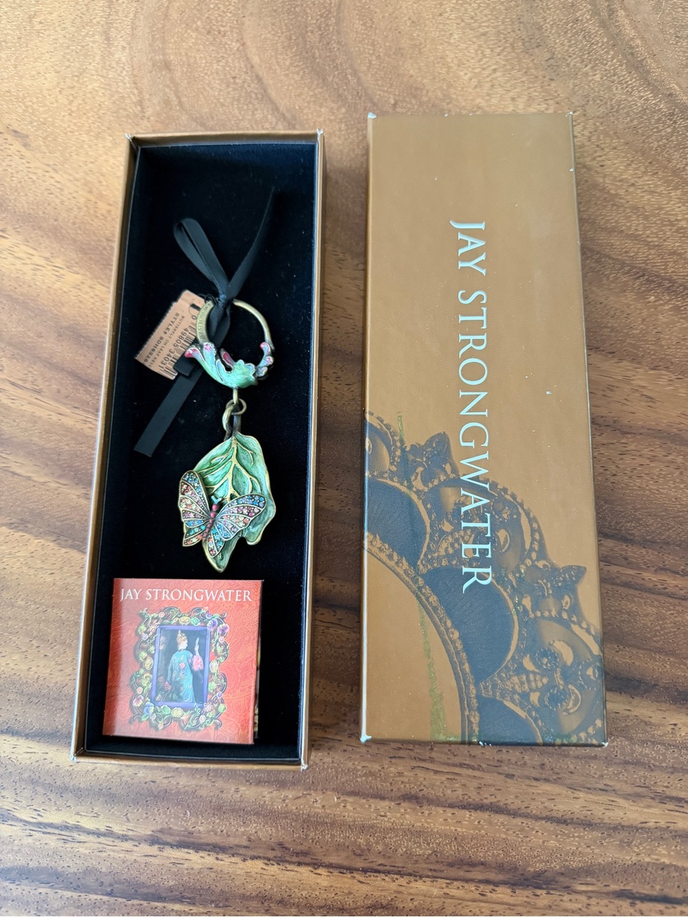 Jay Strongwater Green Enamel Butterfly Leaf Pendant Charm